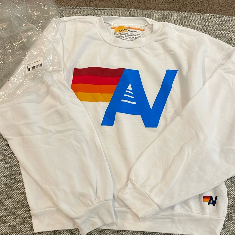 New Aviator Nation relaxed white crew sweatshirt